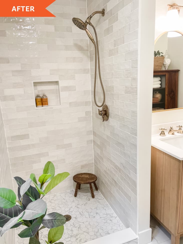 White and WoodToned Bathroom Redo Before and After Photos